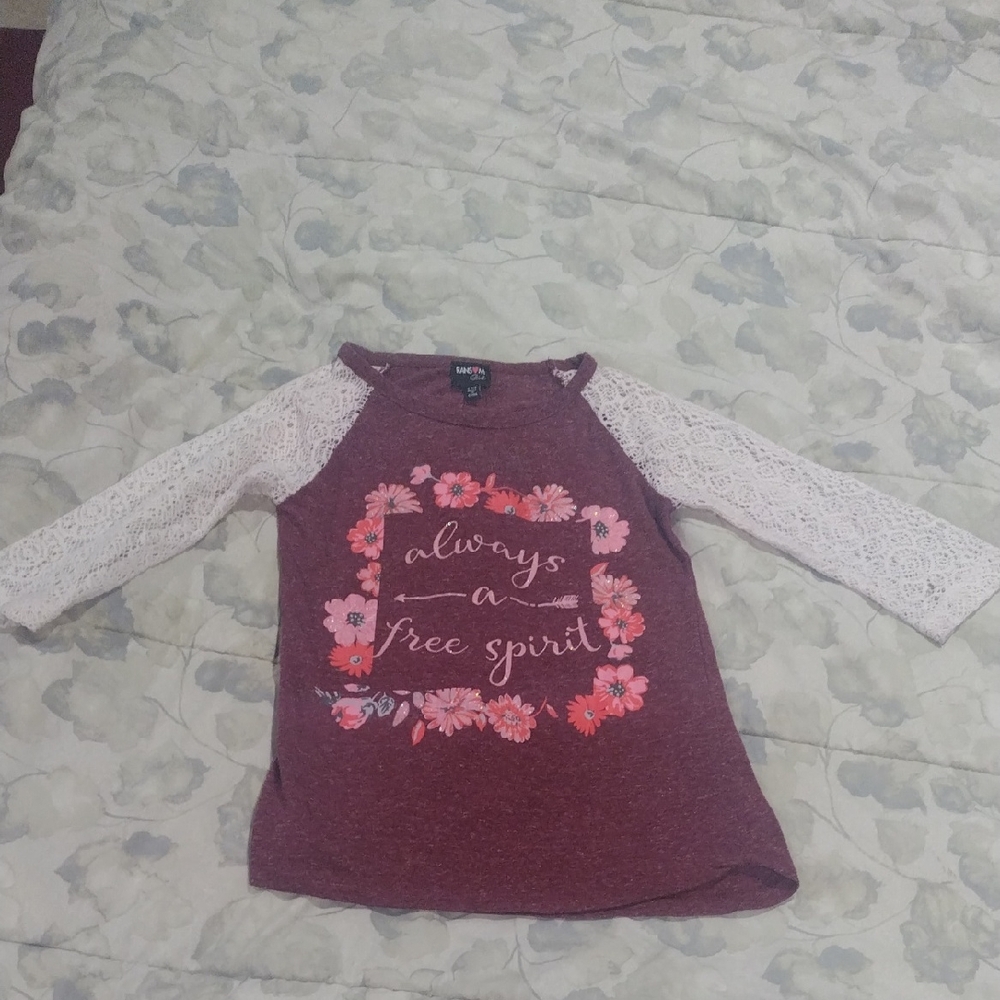 Brown and White Long Sleeve Tee with Inspirational Floral Design